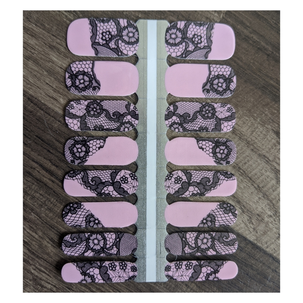 Nail Wraps - Pink and Black Lace